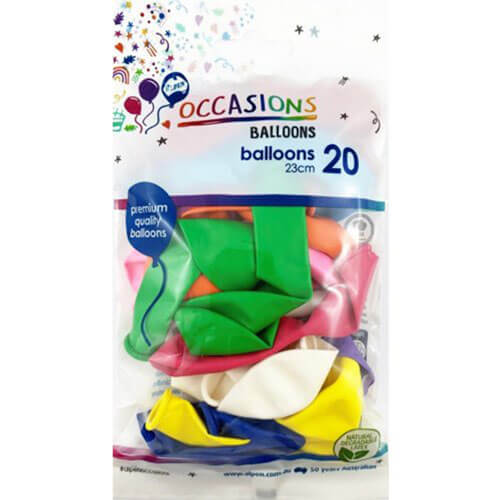 Alpen Round Balloons 20pk 23cm (Assorted Colours)